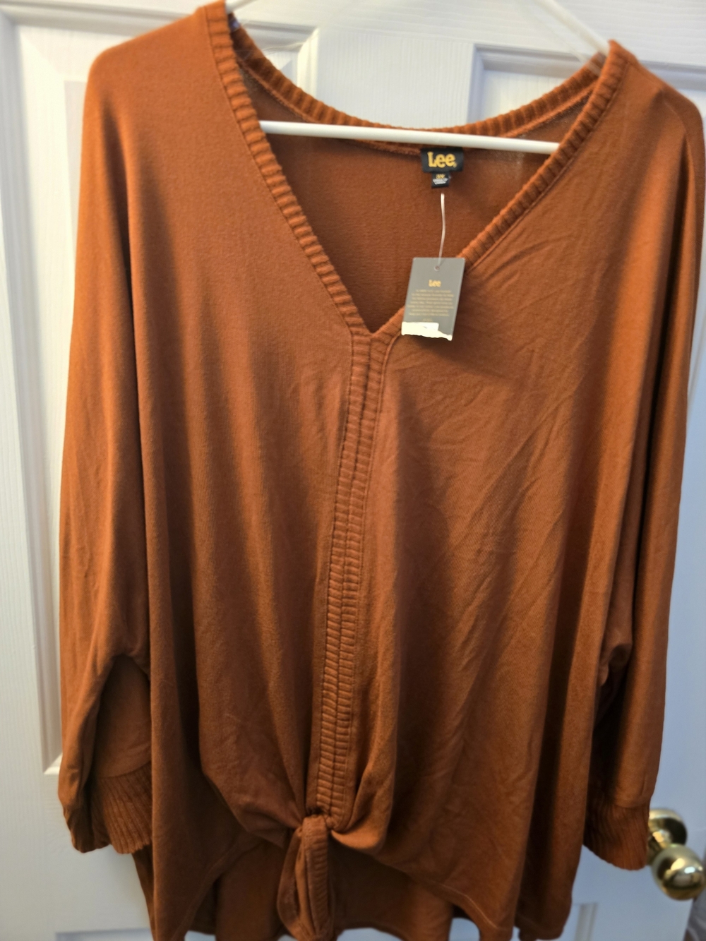 Lee Women's Rust Tie-Front V-Neck Sweater - 3X
